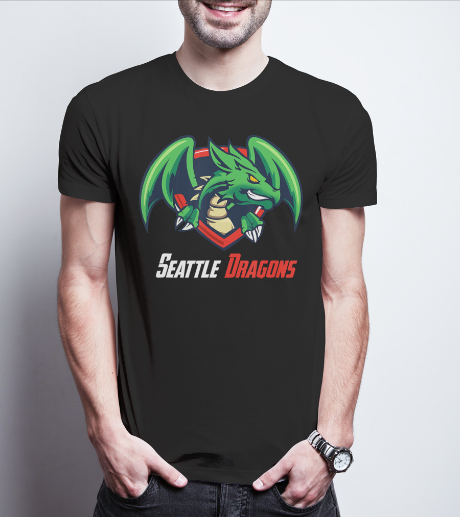 Seattle Dragons Football Logo Green Dragon Shield T-Shirt