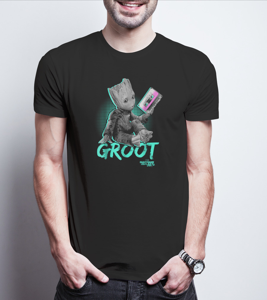 Guardians Of The Galaxy Vol. 2 Baby Groot Neon Cassette Tape T-Shirt