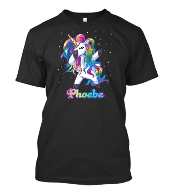 Phoebe Name Personalized Rainbow Unicorn Dabbing Stars T-Shirt
