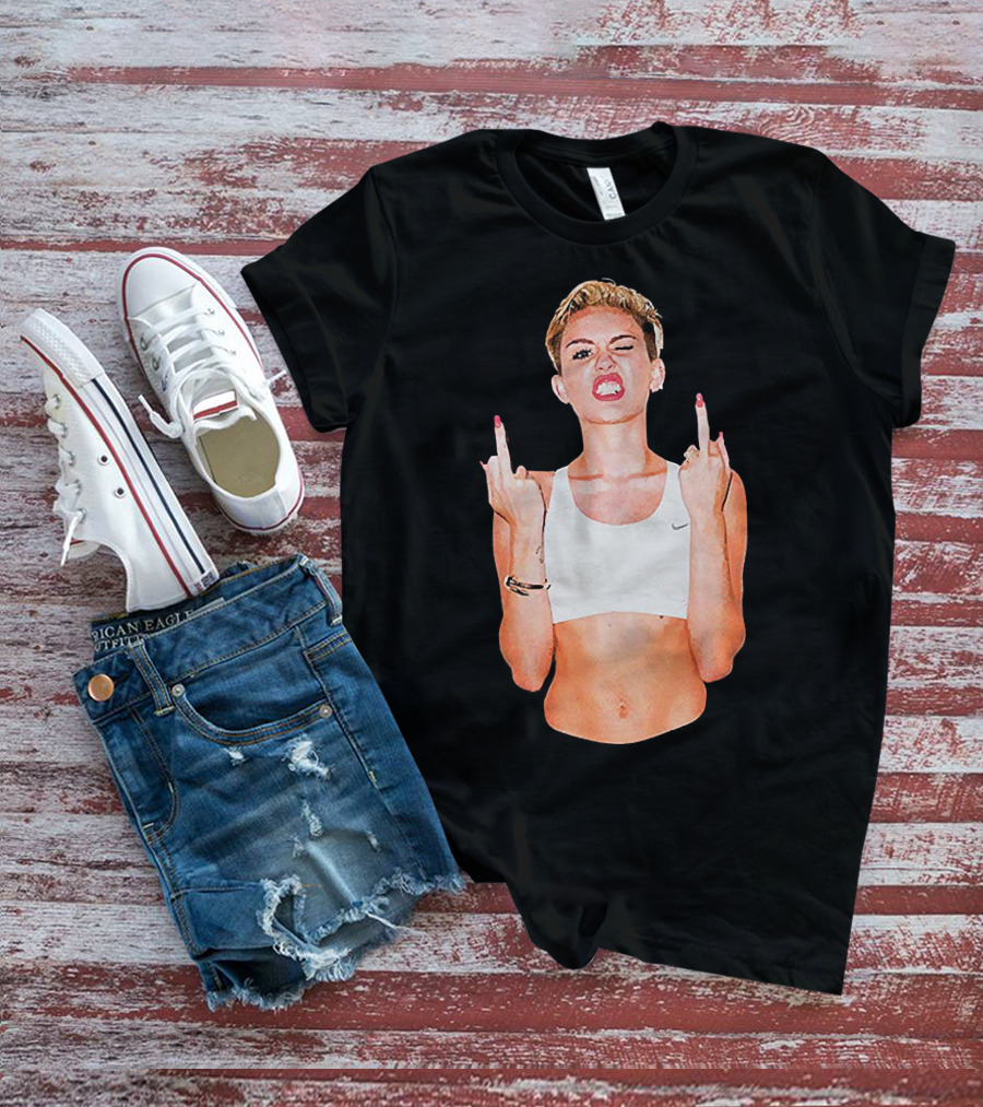 Miley Cyrus Middle Finger Up Pose Cropped Tank Top T-Shirt