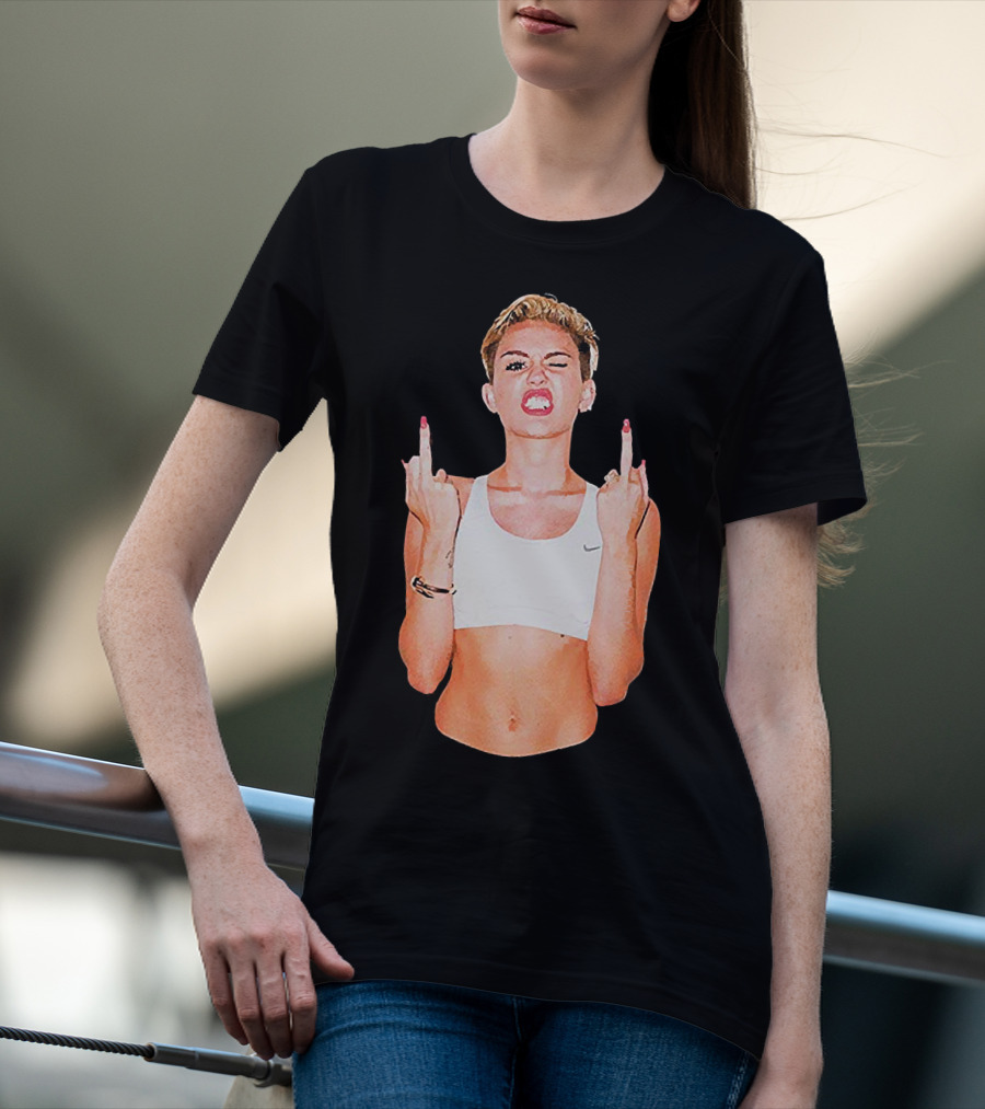 Miley Cyrus Middle Finger Up Pose Cropped Tank Top T-Shirt