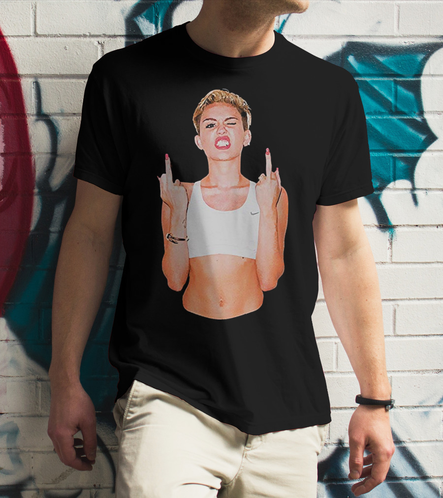Miley Cyrus Middle Finger Up Pose Cropped Tank Top T-Shirt