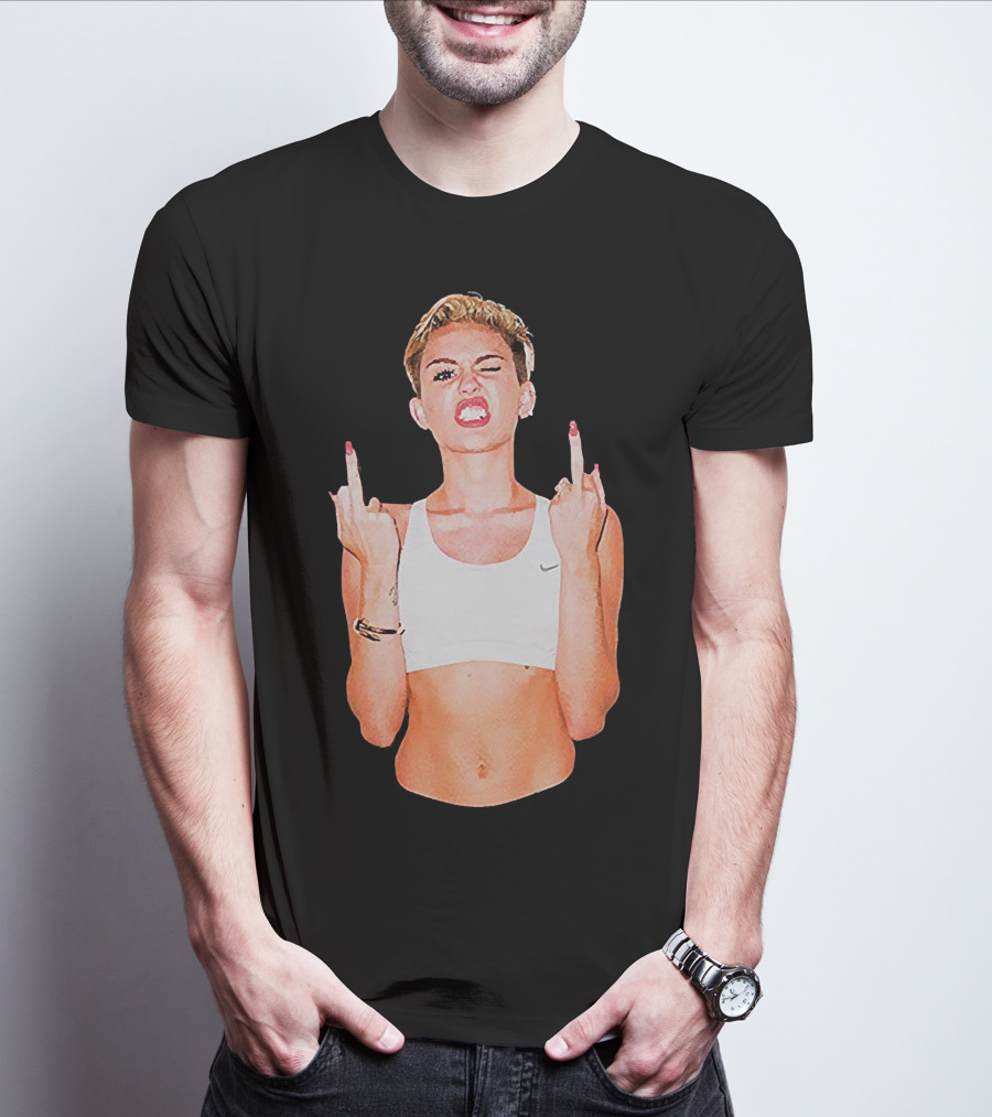 Miley Cyrus Middle Finger Up Pose Cropped Tank Top T-Shirt