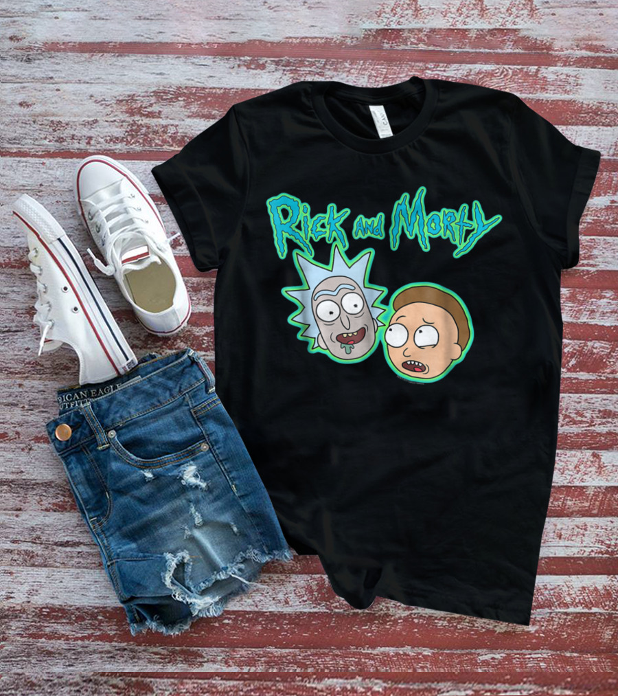 Rick And Morty Heads And Logo Iconic Characters Text T-Shirt
