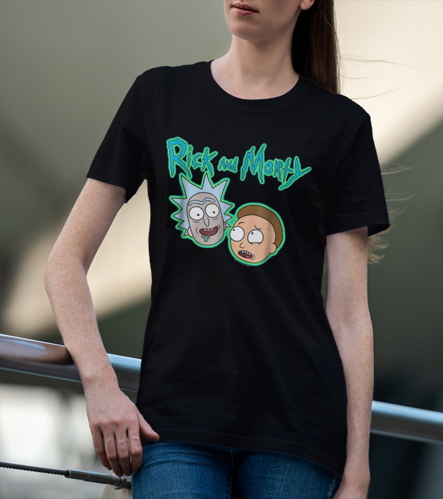 Rick And Morty Heads And Logo Iconic Characters Text T-Shirt