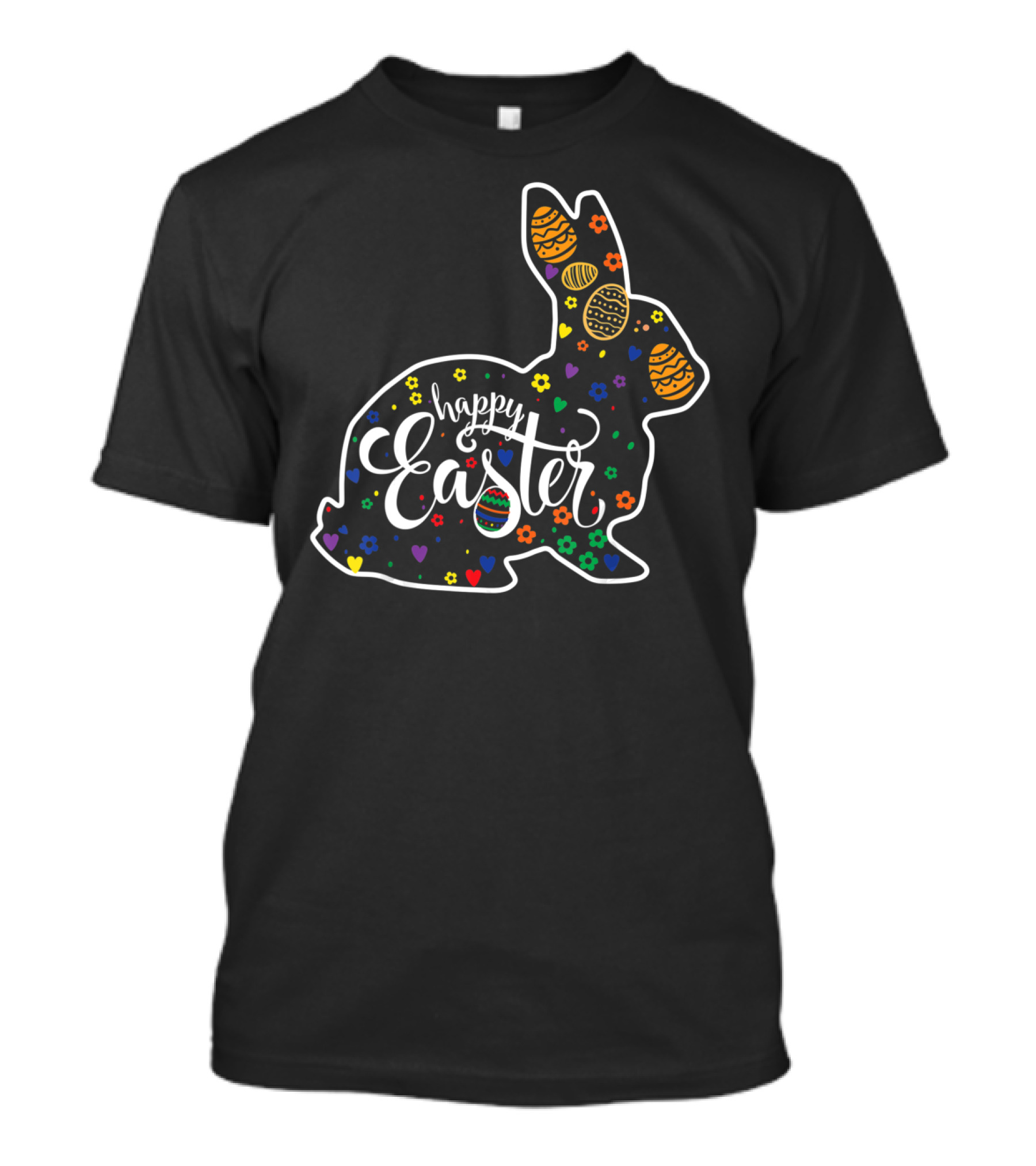 Happy Easter Colorful Bunny With Eggs And Flowers T-Shirt