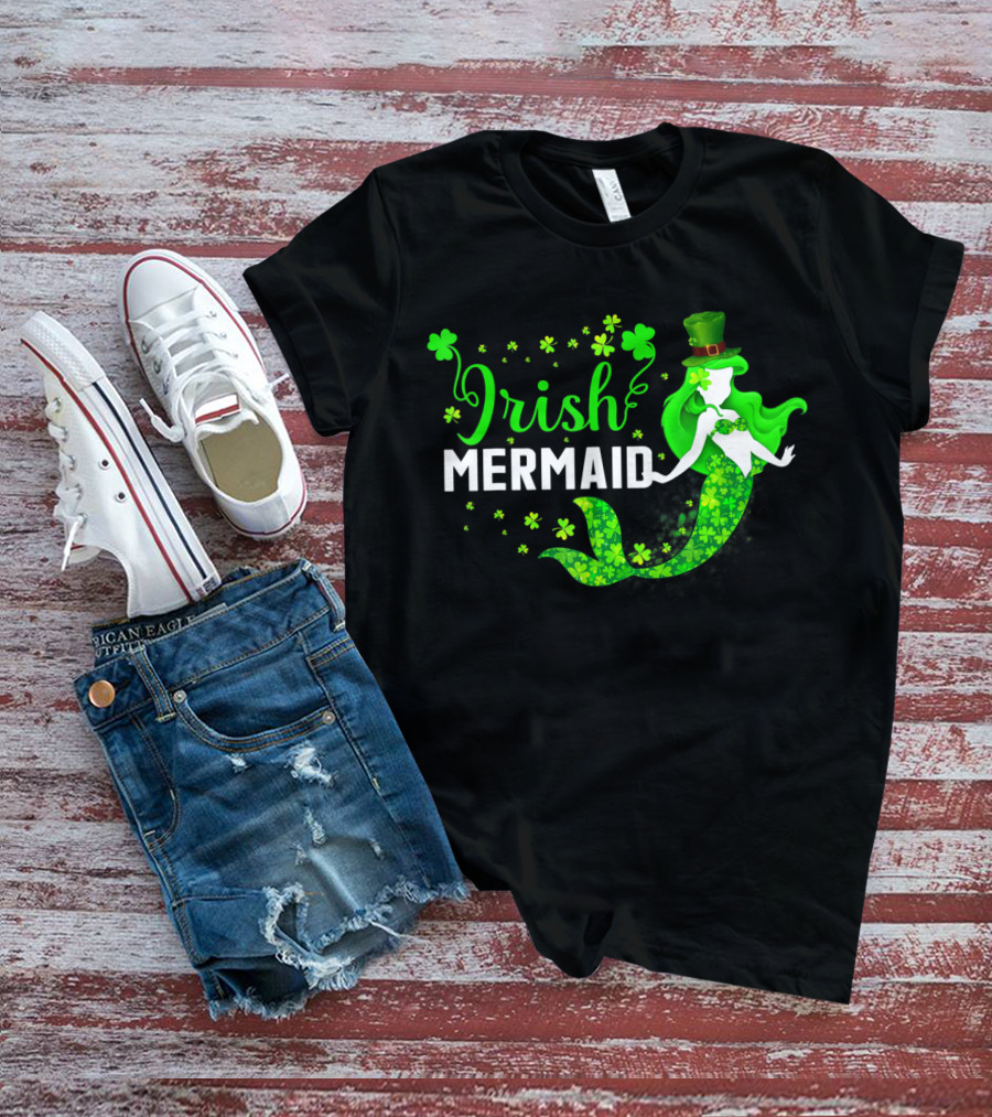 Irish Mermaid St Patrick Day Clover Hat T-Shirt