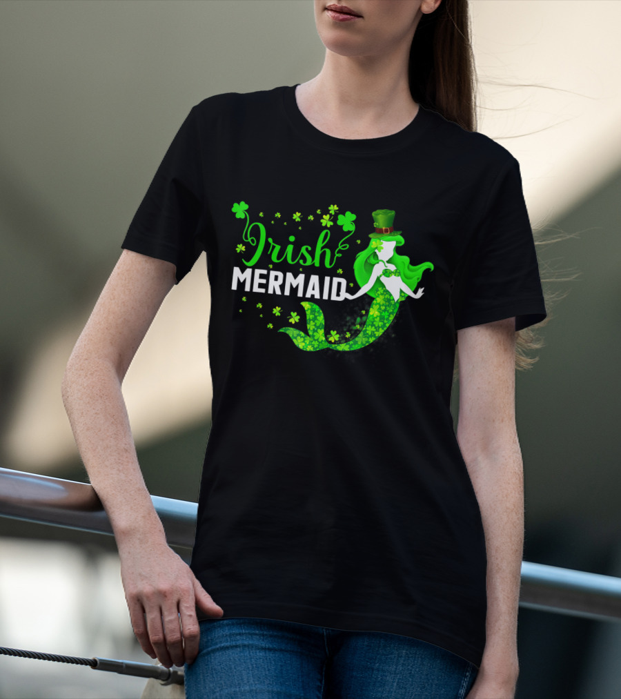 Irish Mermaid St Patrick Day Clover Hat T-Shirt