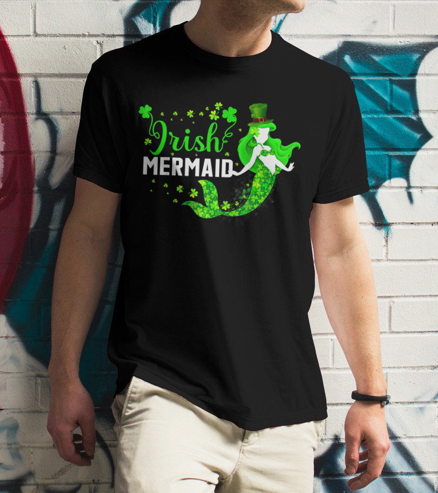 Irish Mermaid St Patrick Day Clover Hat T-Shirt