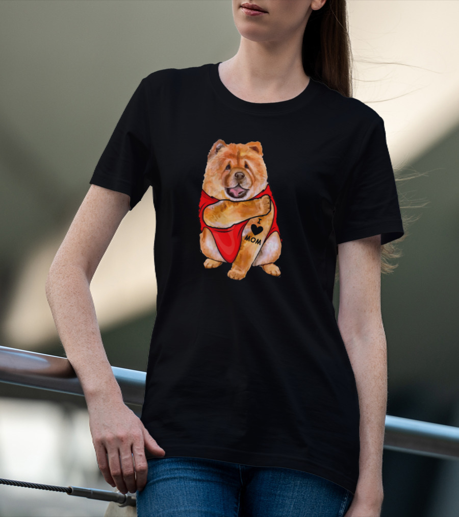 Tattoo I Love Mom Chow Chow Dog In Red T-Shirt