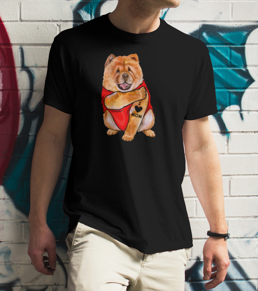 Tattoo I Love Mom Chow Chow Dog In Red T-Shirt
