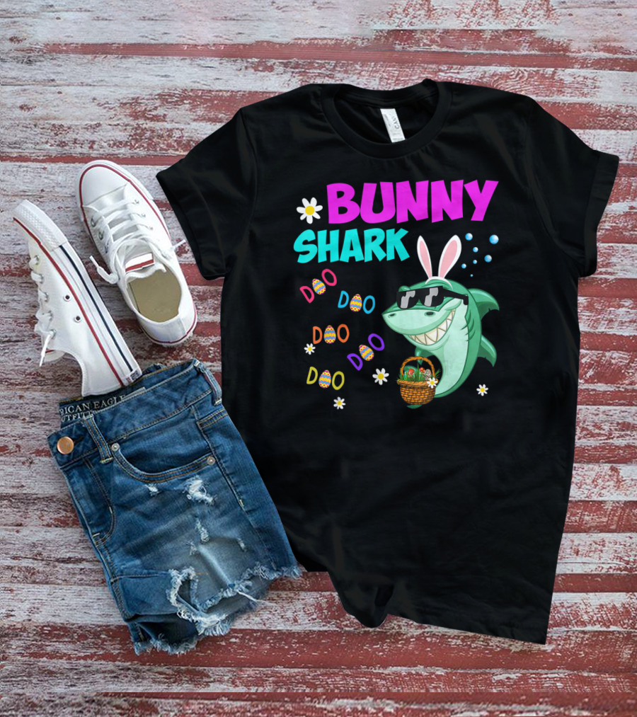 Bunny Shark Doo Easter Toddler Bunny Shark Sunglasses Basket T-Shirt