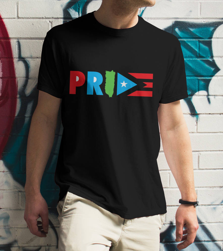 Pride Bandera Puerto Rico Flag Colors And Island Shape T-Shirt