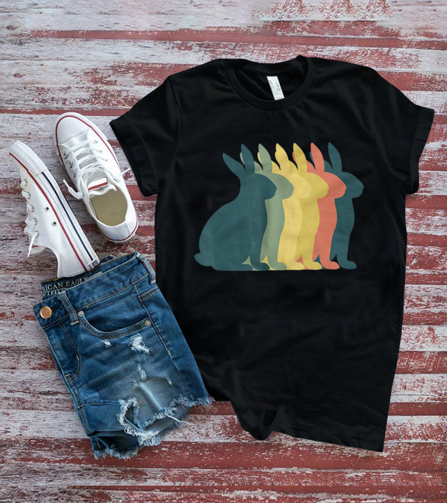 Retro Easter Bunny Rabbit Vintage Silhouette Colorful T-Shirt