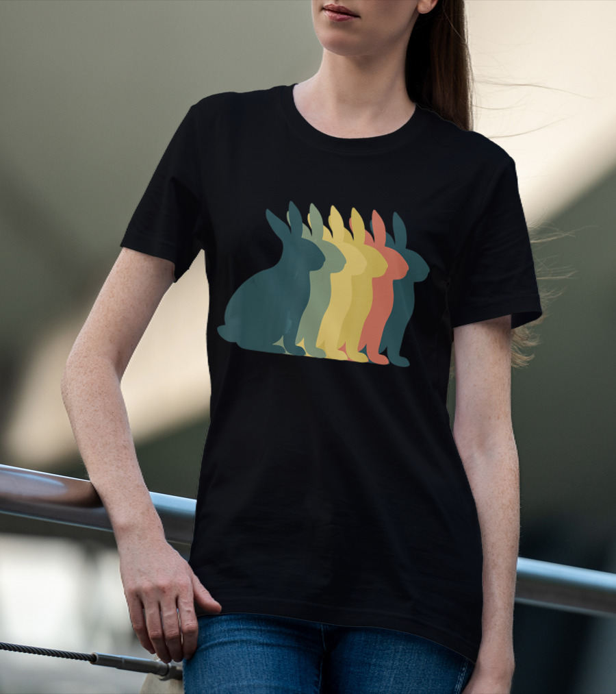 Retro Easter Bunny Rabbit Vintage Silhouette Colorful T-Shirt
