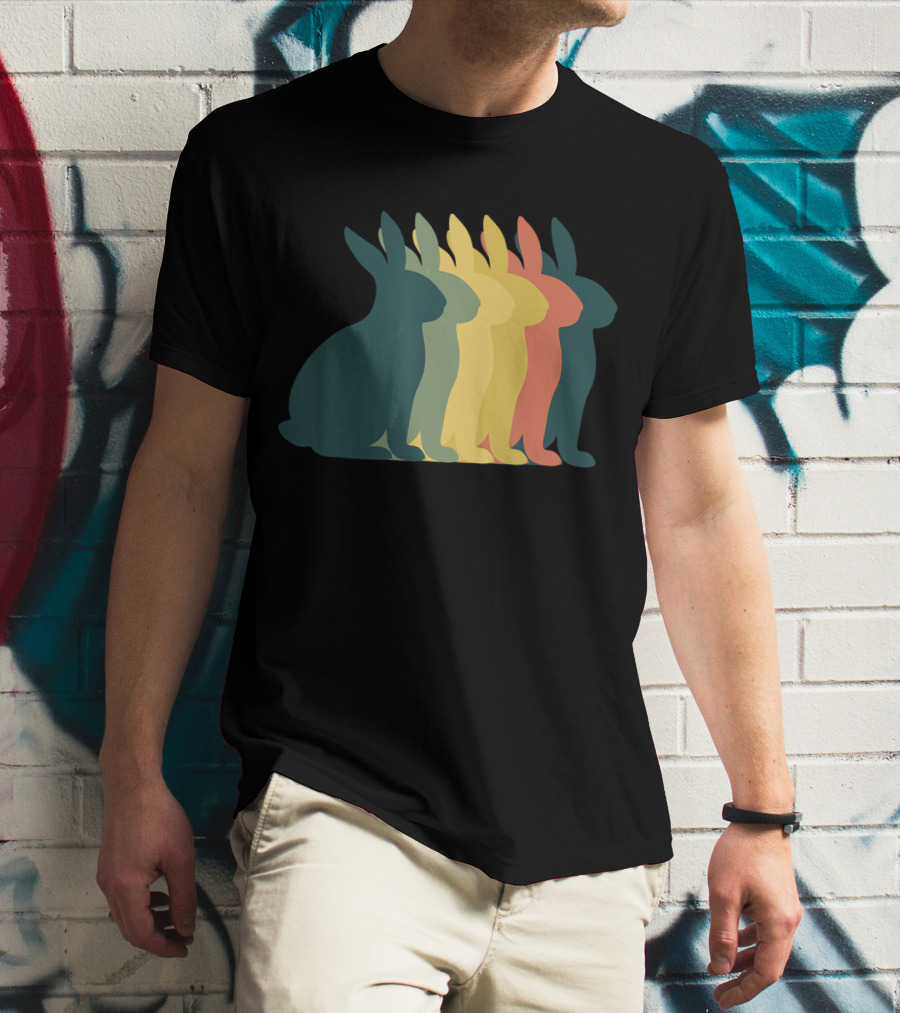 Retro Easter Bunny Rabbit Vintage Silhouette Colorful T-Shirt