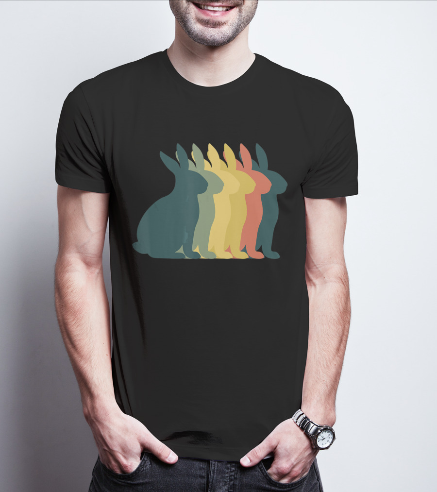 Retro Easter Bunny Rabbit Vintage Silhouette Colorful T-Shirt