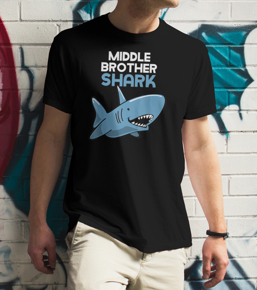 Middle Brother Shark Funny Family Cute Cartoon Shark T-Shirt