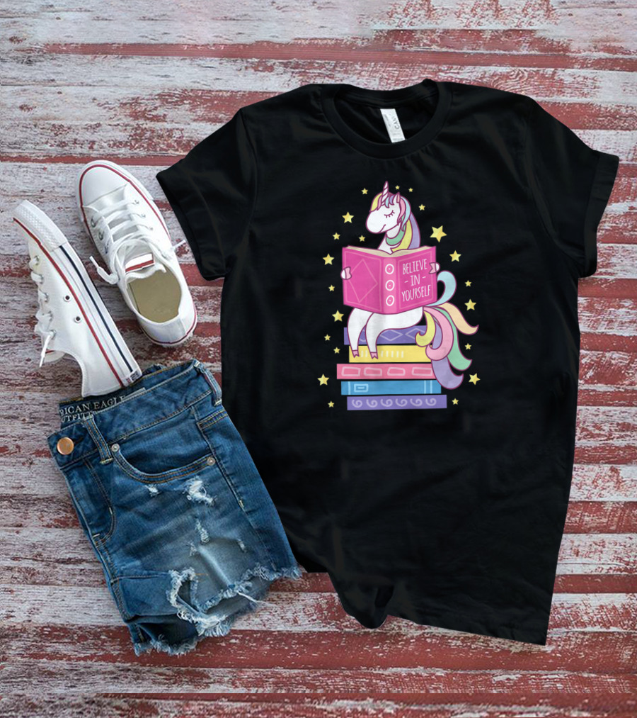 Believe In Yourself Unicorn Reading Library Books T-Shirt