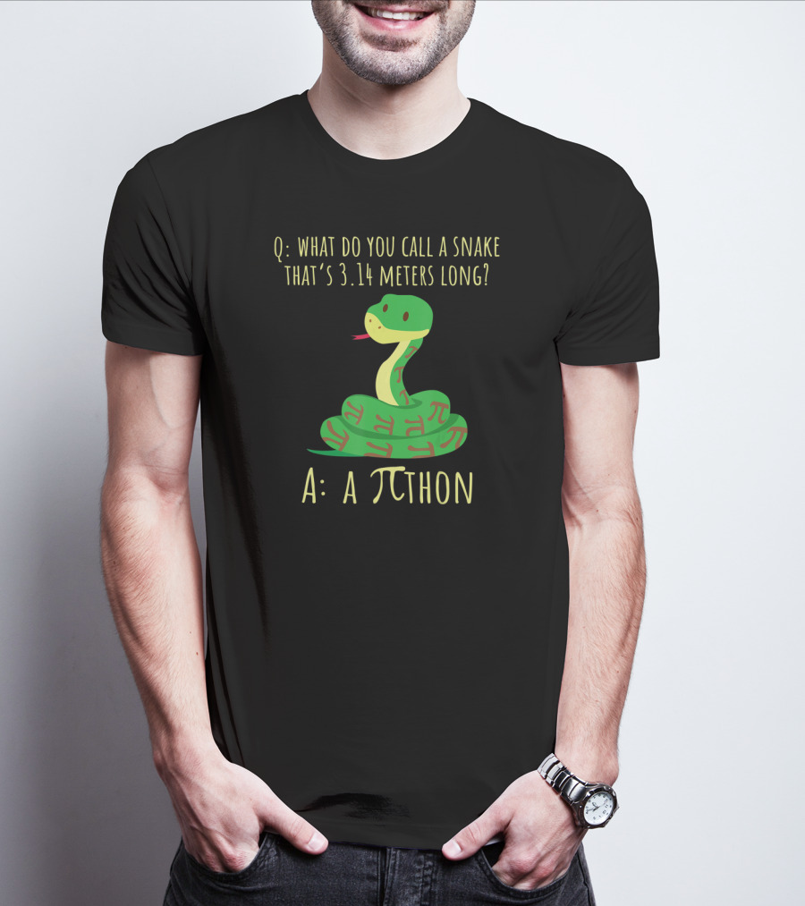 What Do You Call A Snake That's 3.14 Meters Long A Pi-thon Python Pithon Pi Math Teacher Pi Day T-Shirt