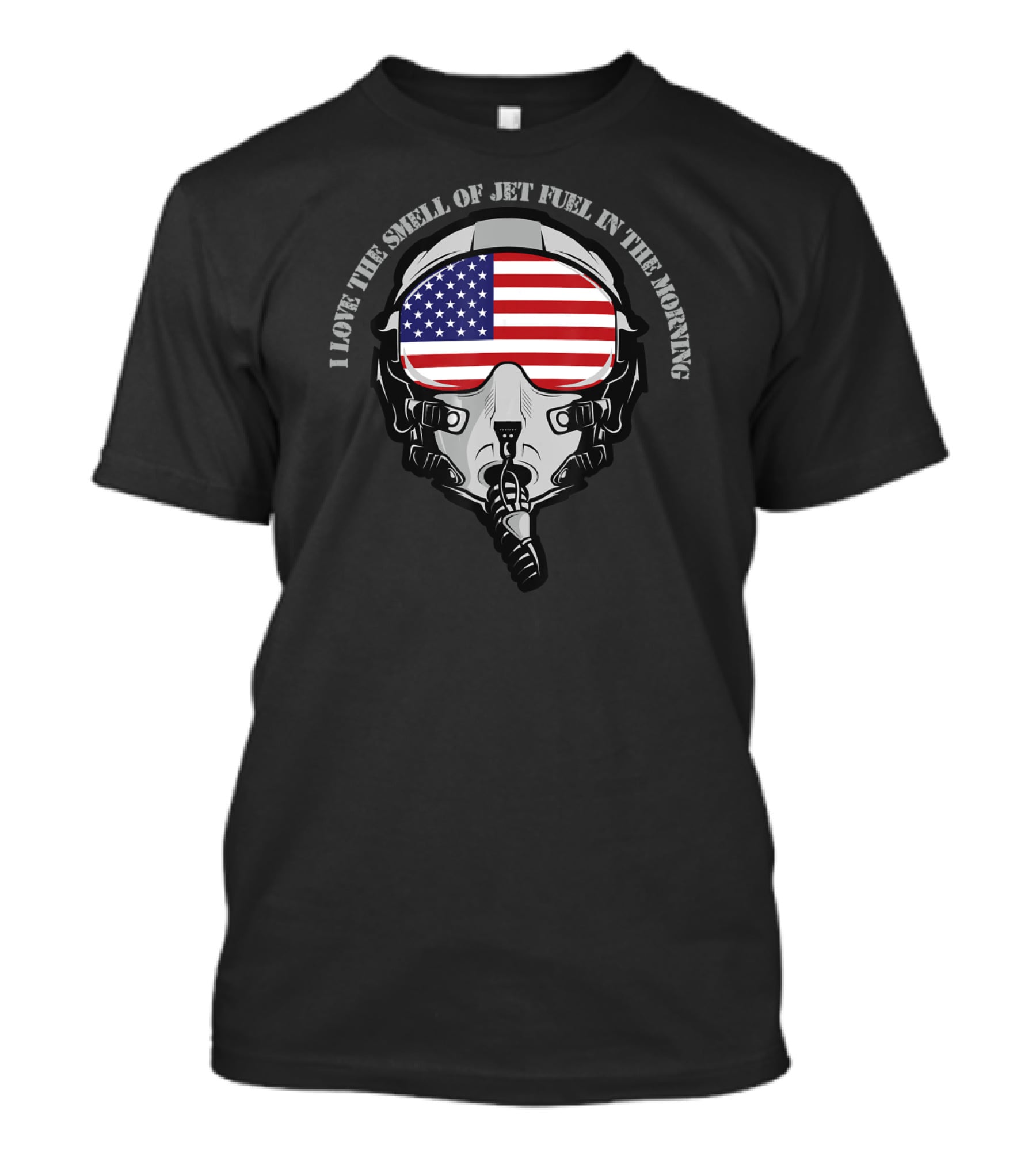 I Love The Smell Of Jet Fuel In The Morning Pilot Mask With American Flag Visor T-Shirt