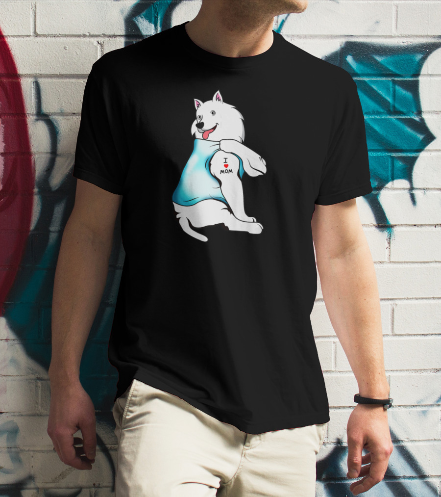 American Eskimo Dog Tattoo I Love Mom T-Shirt