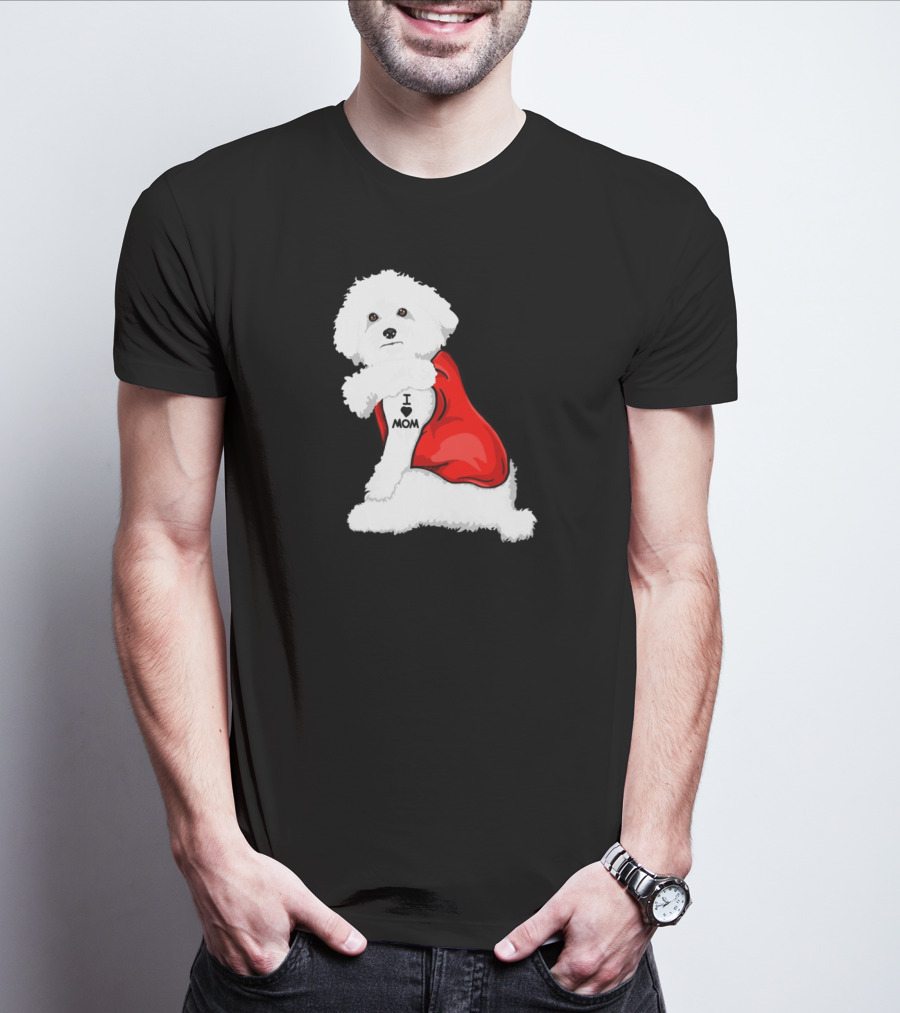 Bichon Frise I Love Mom Tattoo Red Cape T-Shirt