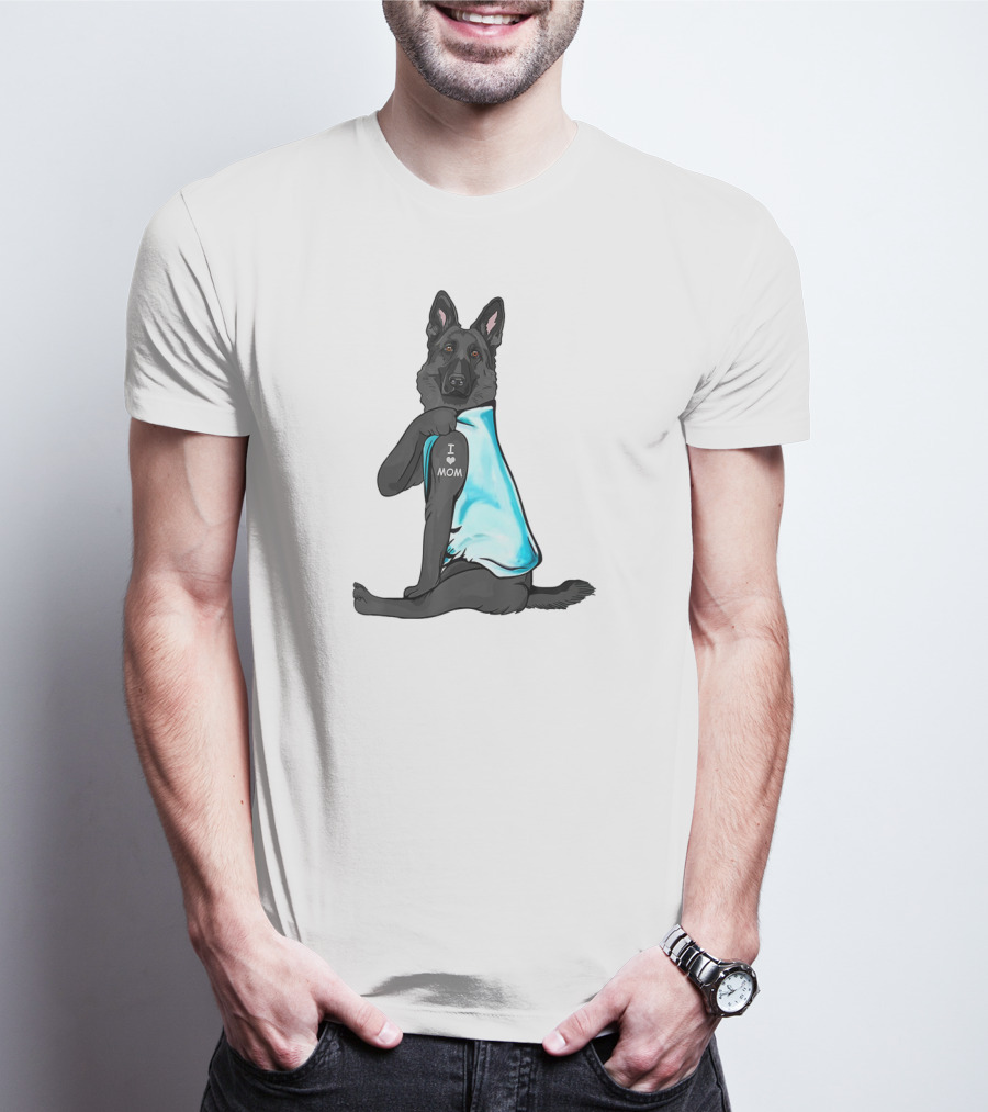 Black German Shepherd I Love Mom T-Shirt