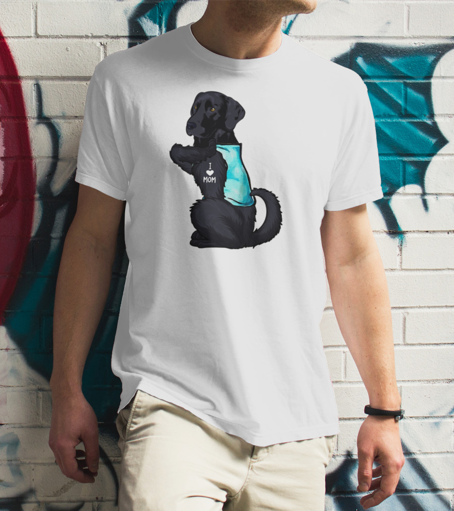 Black Labrador Dog With I Love Mom Heart Tattoo T-Shirt