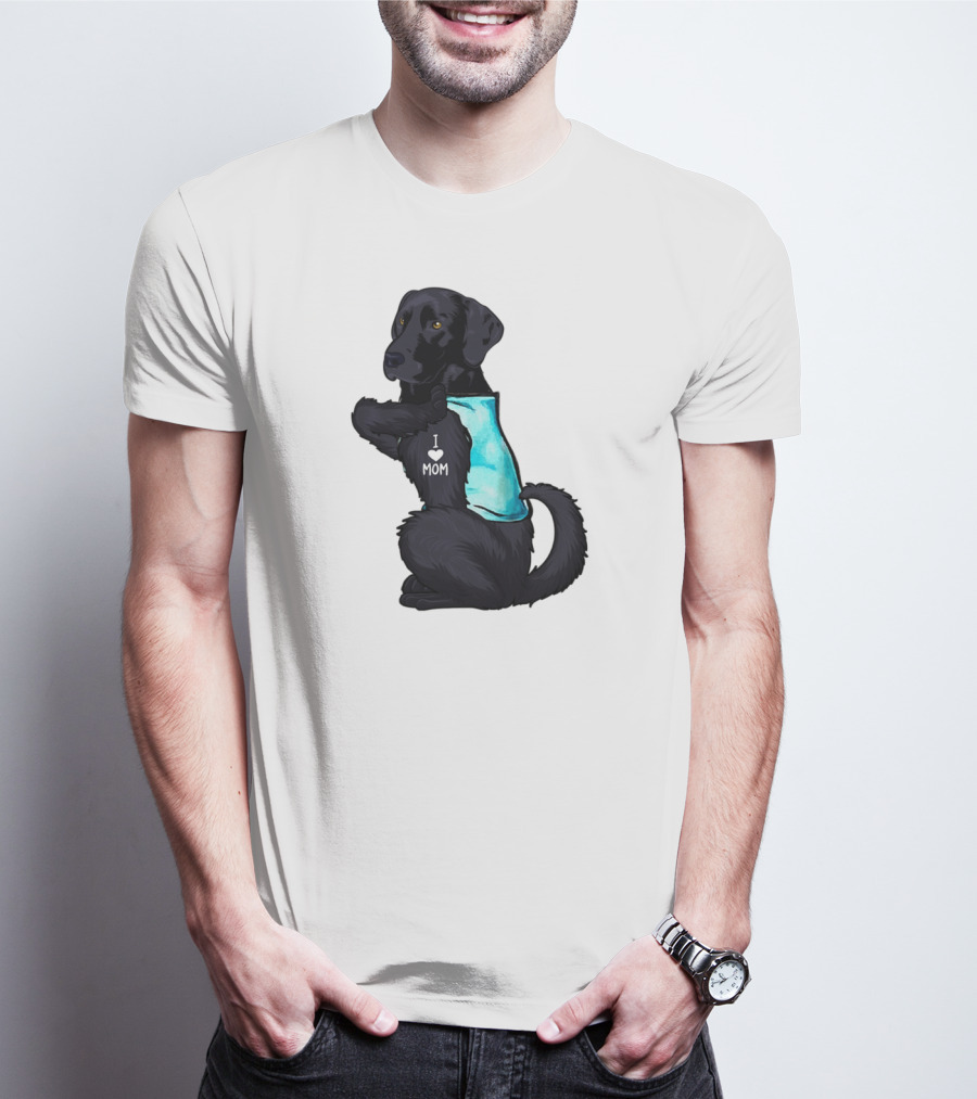 Black Labrador Dog With I Love Mom Heart Tattoo T-Shirt