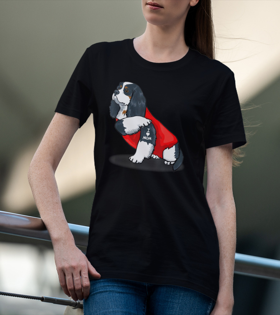 Cavalier King Charles Spaniel I Love Mom Dog With Red T-Shirt