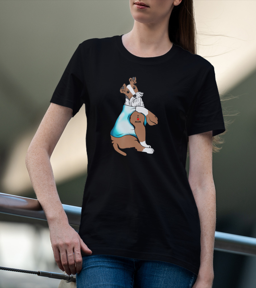 Fox Terrier Dog I Love Mom Tattoo T-Shirt