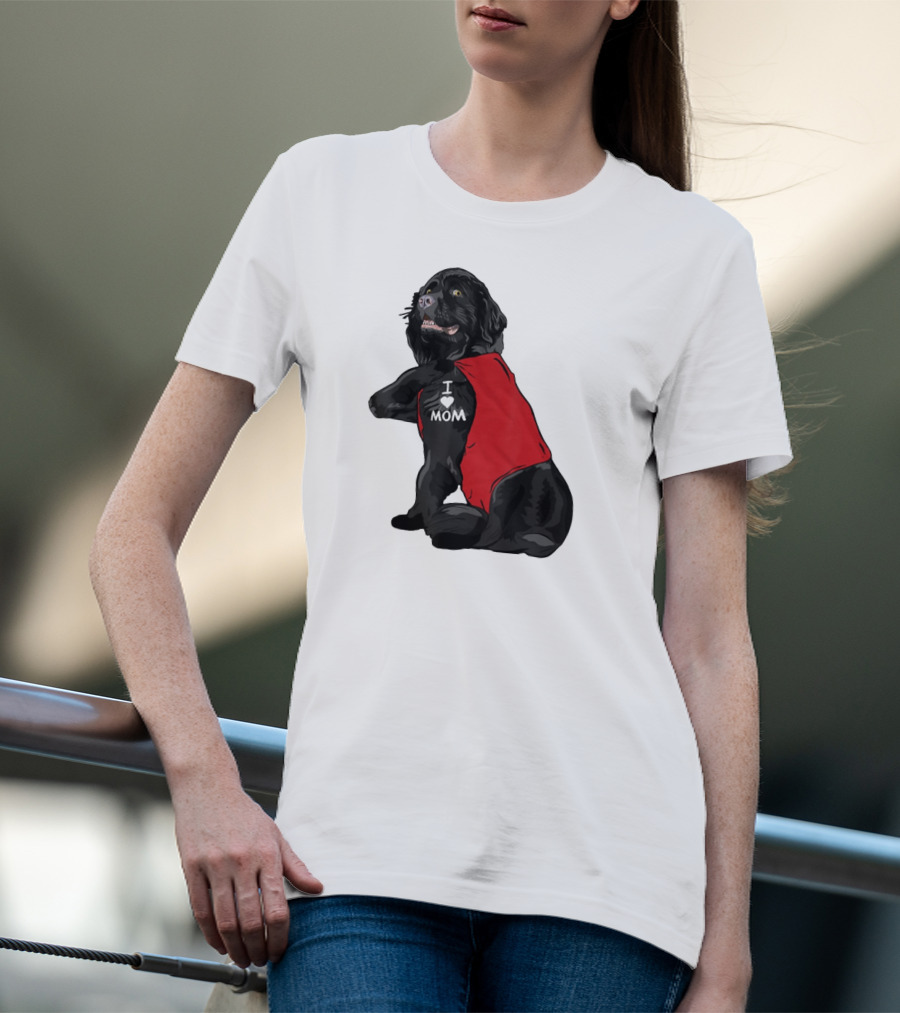 Newfoundland Dog I Love Mom Red Vest Tattoo T-Shirt