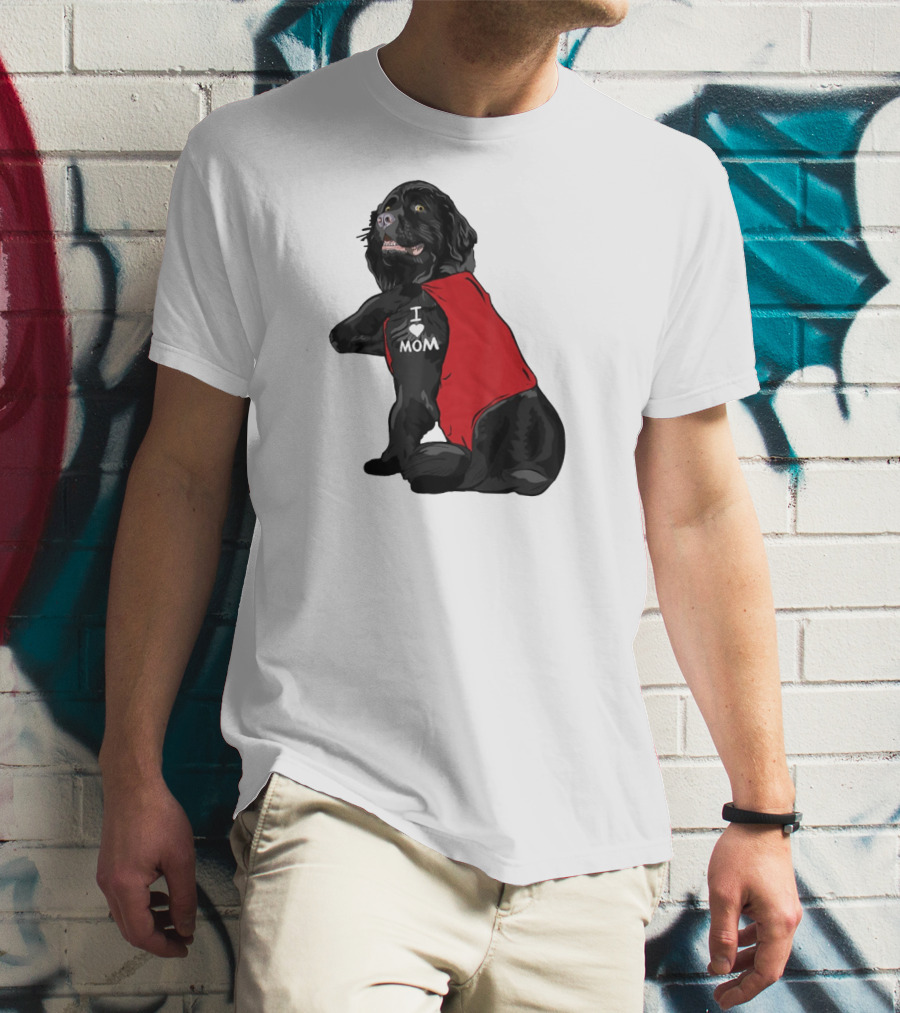 Newfoundland Dog I Love Mom Red Vest Tattoo T-Shirt