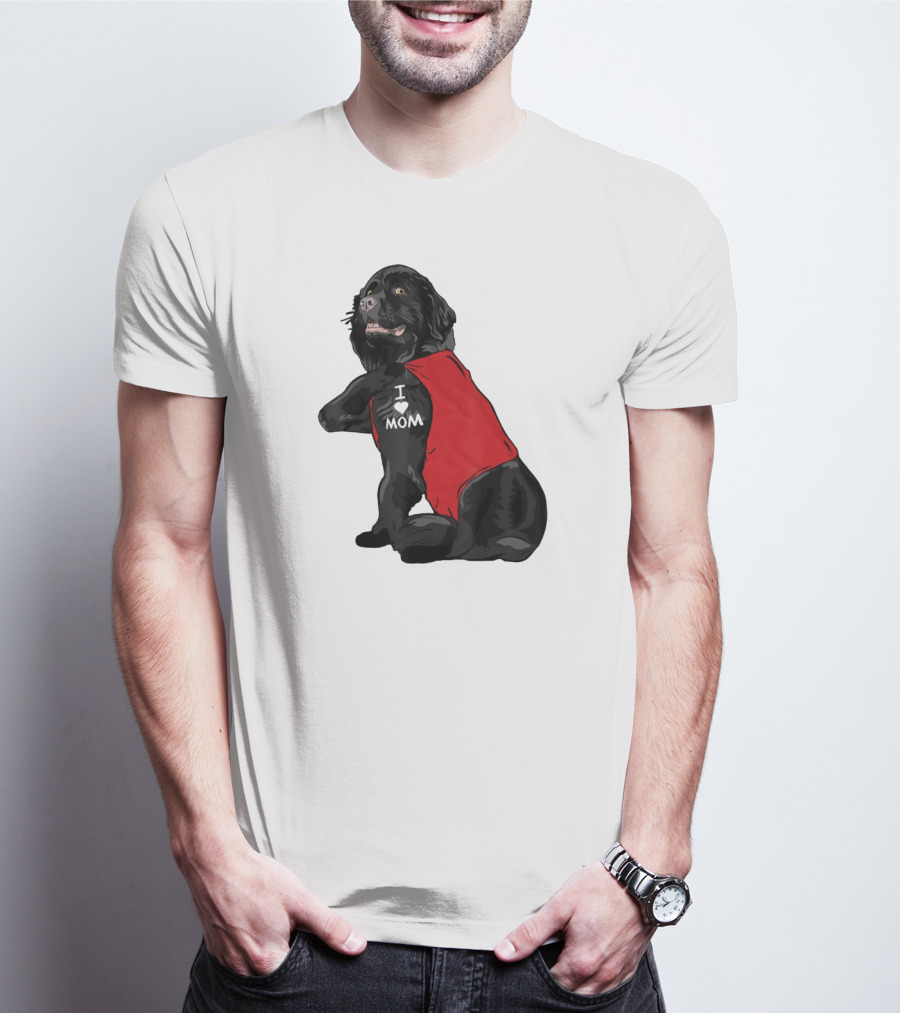 Newfoundland Dog I Love Mom Red Vest Tattoo T-Shirt