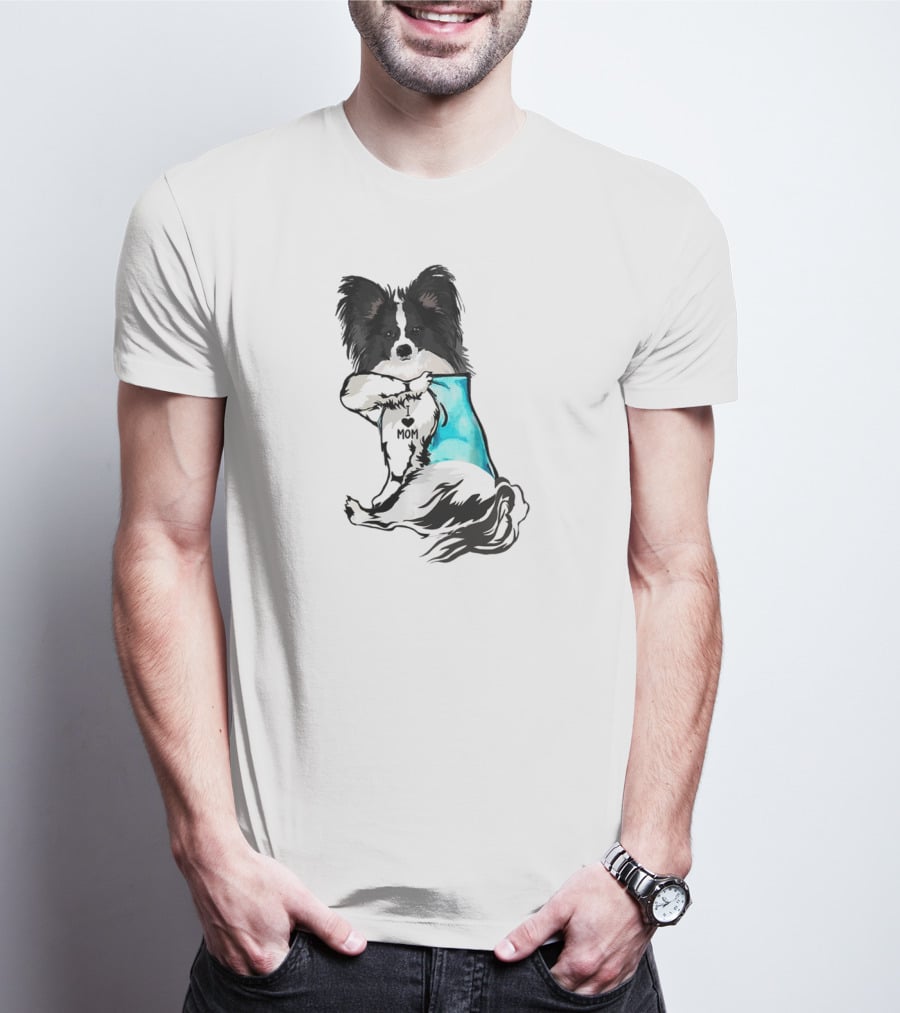 Papillon Dog I Love Mom Tattoo T-Shirt