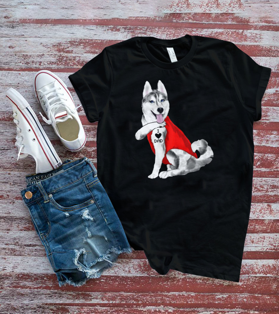 I Love Dad Husky Dog In Red Cape T-Shirt