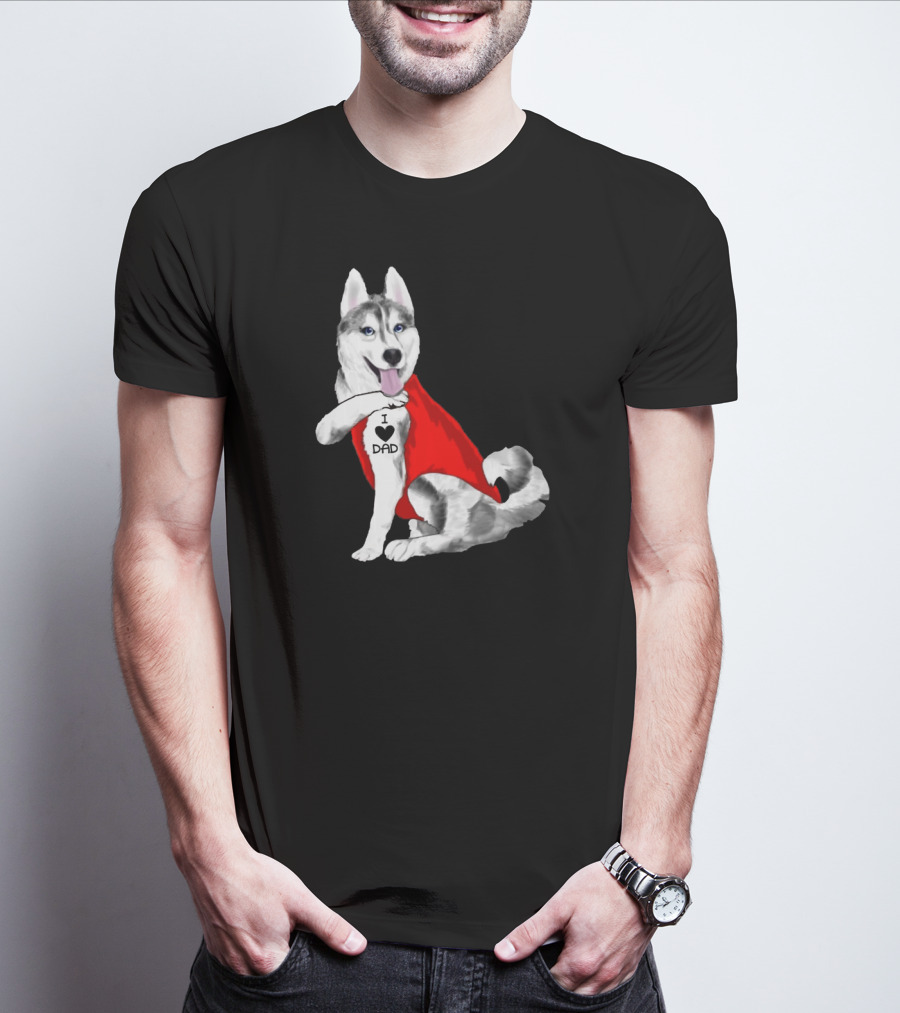 I Love Dad Husky Dog In Red Cape T-Shirt
