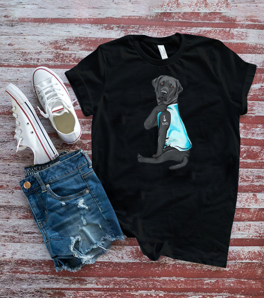 I Love Dad Black Labrador Wearing Blue T-Shirt