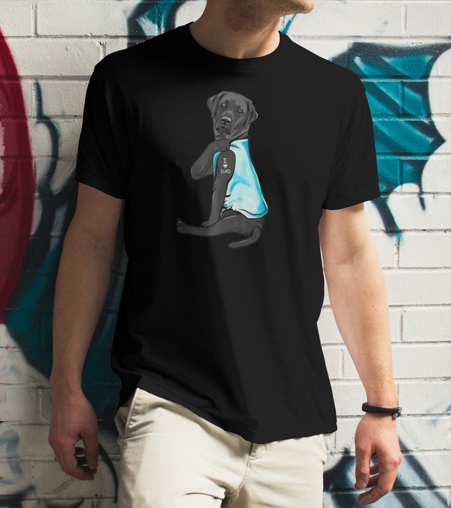 I Love Dad Black Labrador Wearing Blue T-Shirt