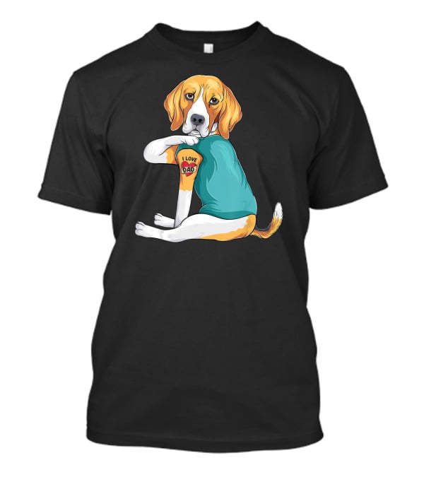 Father's Day Beagle I Love Dad Tattoo Dog Wearing T-Shirt