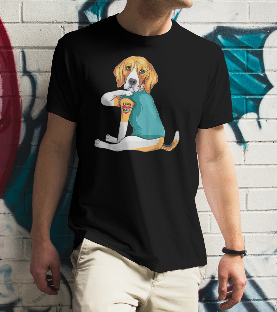 Father's Day Beagle I Love Dad Tattoo Dog Wearing T-Shirt