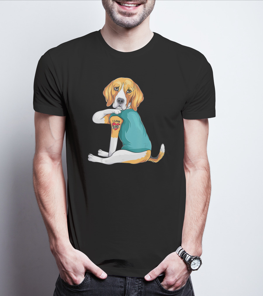 Father's Day Beagle I Love Dad Tattoo Dog Wearing T-Shirt
