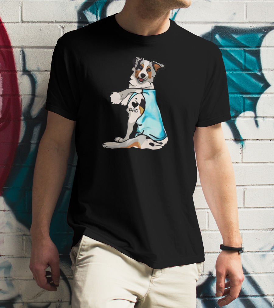 I Love Dad Border Collie Father Dog In Blue T-Shirt