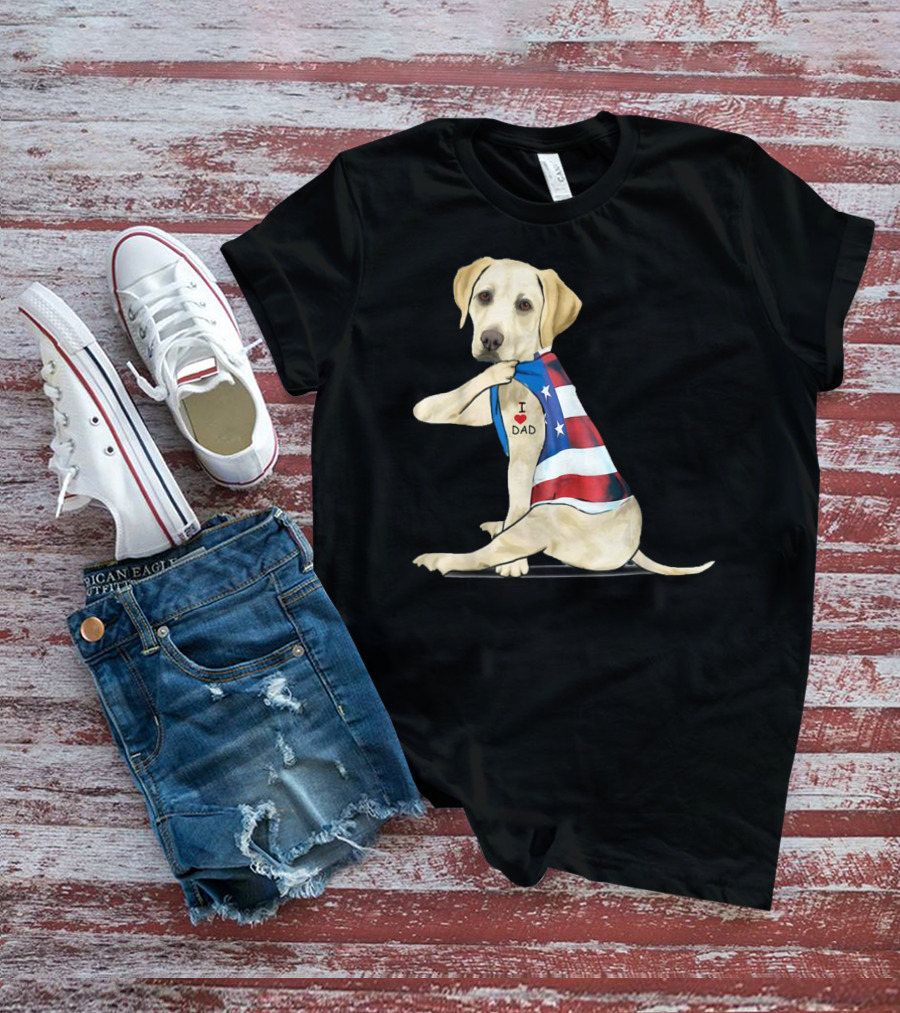 Labrador Retriever I Love Dad American Flag Dog Tattoo T-Shirt