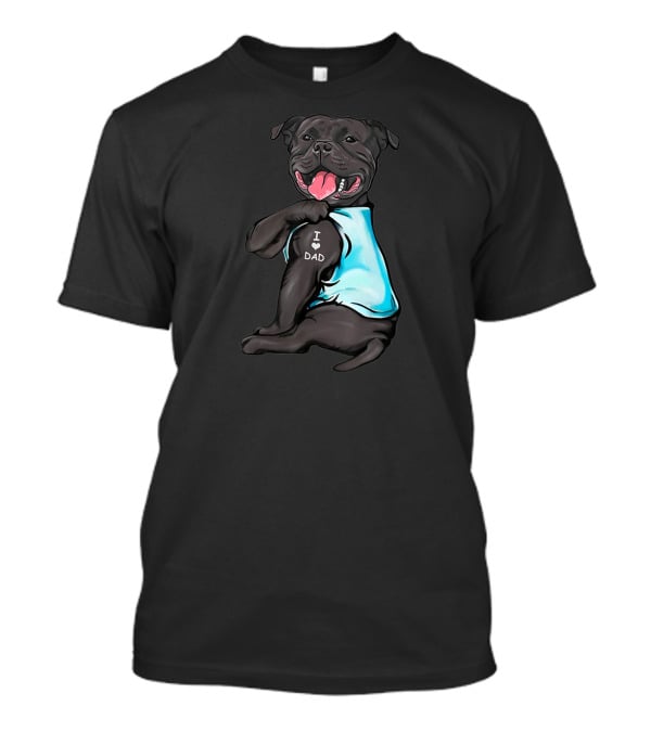 Staffordshire Bull Terrier I Love Dad Dog Blue T-Shirt