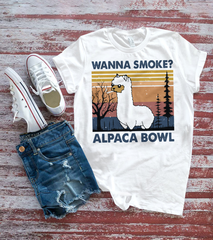 Wanna Smoke Alpaca Bowl Vintage Forest Sunset Alpaca T-Shirt
