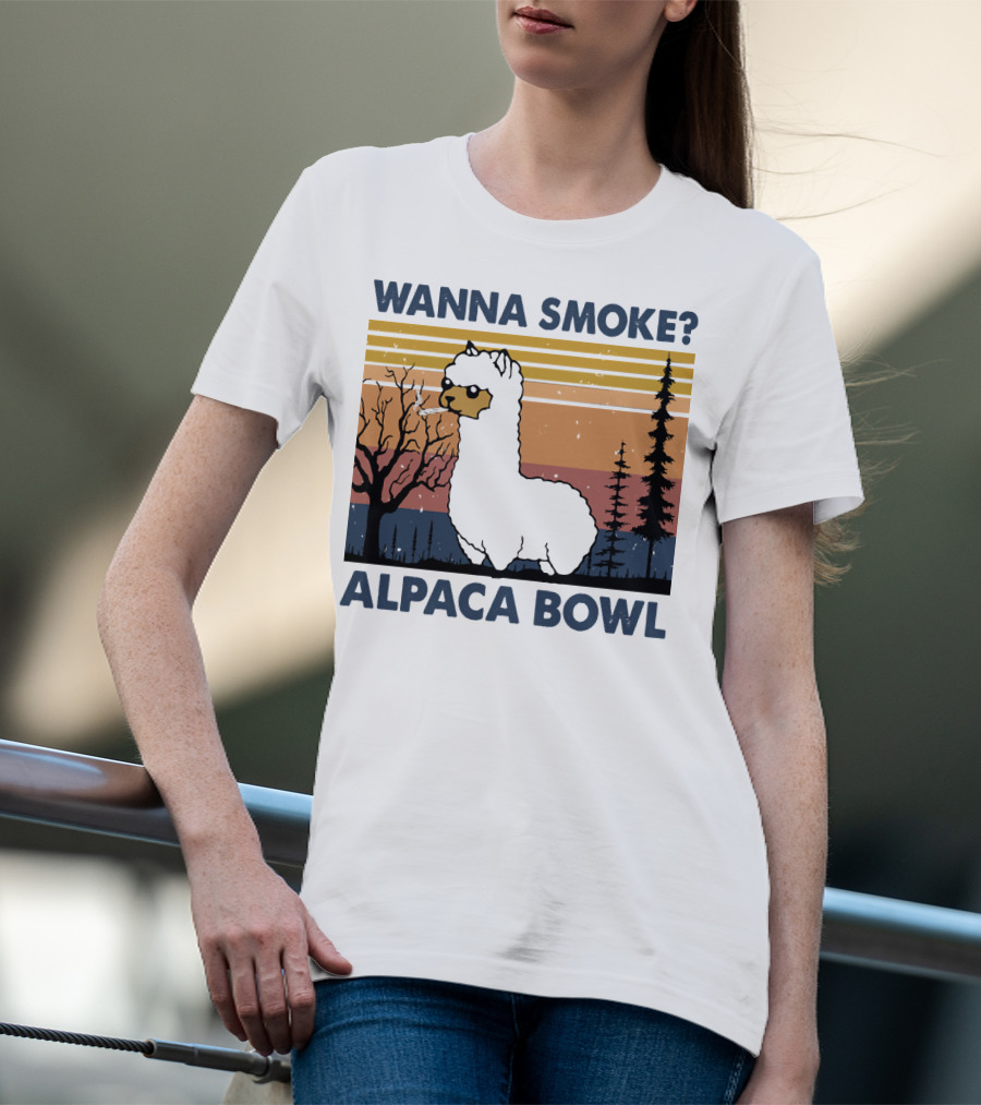 Wanna Smoke Alpaca Bowl Vintage Forest Sunset Alpaca T-Shirt