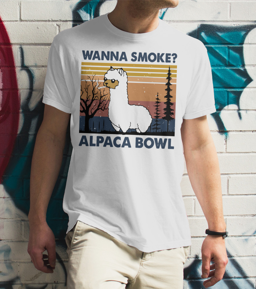 Wanna Smoke Alpaca Bowl Vintage Forest Sunset Alpaca T-Shirt