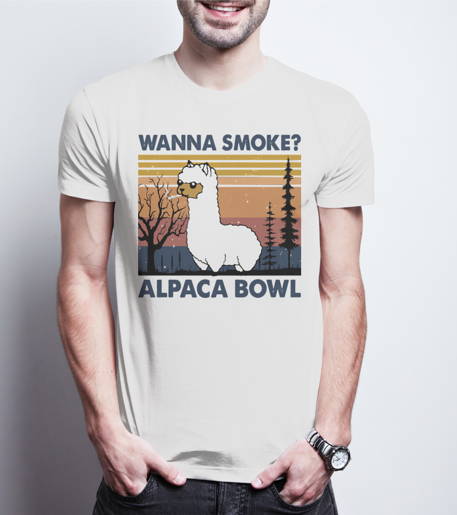 Wanna Smoke Alpaca Bowl Vintage Forest Sunset Alpaca T-Shirt